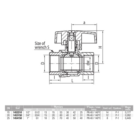 Zawór kulowy VALVEX Tryton mosiądz niklowany, PN40 1'' GW, uchwyt: motylek