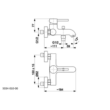 Bateria wannowa ścienna KFA Armatura MOZA, kolor chrom