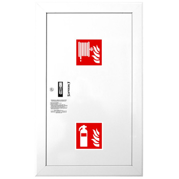 Hydrant DN 52 wnękowy z koszem, 850x500x200 mm, z miejscem na gaśnicę, wąż 2x15 m, zamek patent, RAL 9003