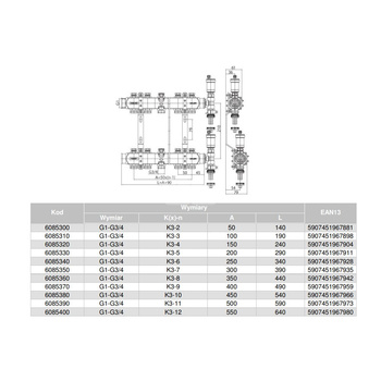 Rozdzielacz hydrauliczny VALVEX Base K4-11 stal nierdzewna, odgałęzień: 11 (3/4''), do CO + zawory termostatyczne