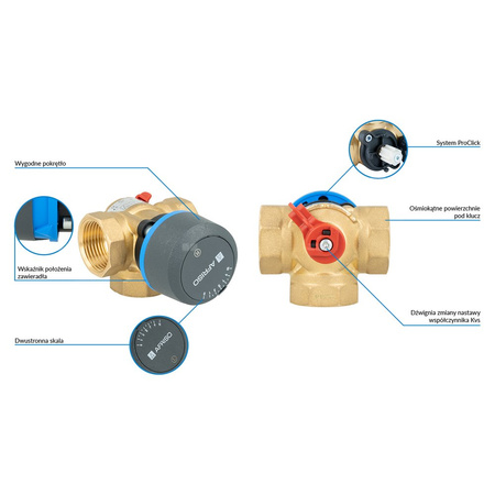 Zawór obrotowy trójdrogowy AFRISO ARV 384 Vario ProClick, mieszający, DN 25