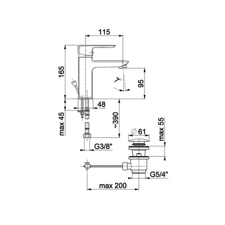 Bateria umywalkowa KFA Armatura AQUAMARYN, chrom, montaż blat / otwór na baterię