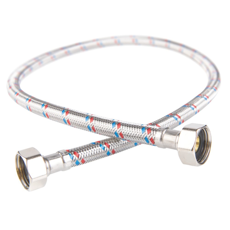 Wąż przyłączeniowy elastyczny FERRO z oplotem (stal), GW x GW, 1/2'' x 1/2'', długość 120 mm, z uszczelką