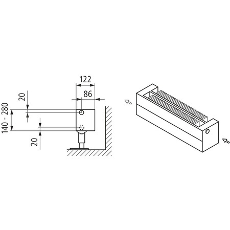 Konwektor Kermi Konvektor Typ22 BH70x122x3600mm QN1458, weiß, 6bar, m. Abd, AB 14