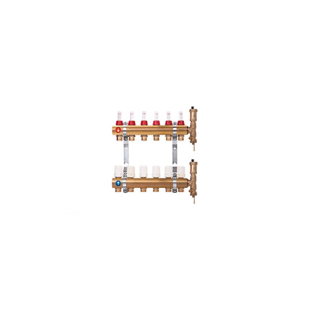 Rozdzielacz hydrauliczny VALVEX Proff K5-12 mosiądz, odgałęzień: 12 (1/2''), do CO + zawory termostatyczne + przepływomierze