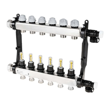 Rozdzielacz do ogrzewania podłogowego AFRISO ProCalida VA 1C 6-obieg. stal nierdzewna GZ 1'' x euroconus 3/4''