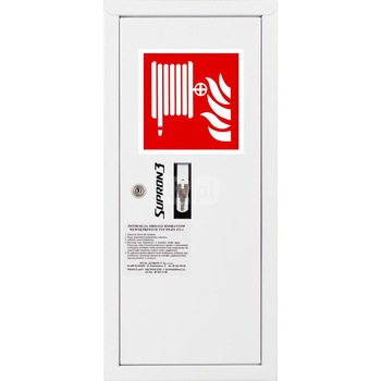 Hydrant DN 52 zawieszany boczny z koszem, wąż 20 m, zamek patent, RAL 9003 prawy