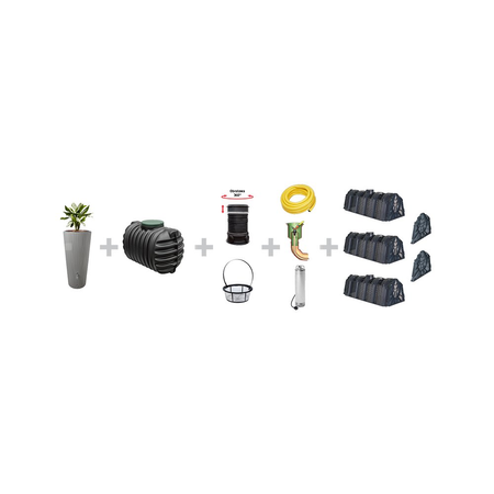 Ogród KOMFORT PLUS PROMO ZESTAW 3000L - zestaw na wodę deszczową - zbiornik naziemny i podziemny na deszczówkę, wyposażenie: tunele rozsączające GRAF, pompa zatapialna Automatyczna, filtr wewnętrzny, punkt poboru, zestaw ogrodowy do magazynowania wody des