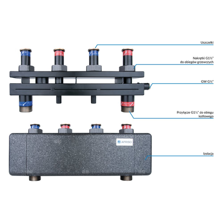 Rozdzielacz do instalacji c.o. AFRISO KSV 125-2 HW GZ 1 1/2'', 2-obieg. Nakrętka 1 1/2'', max. 70 kW