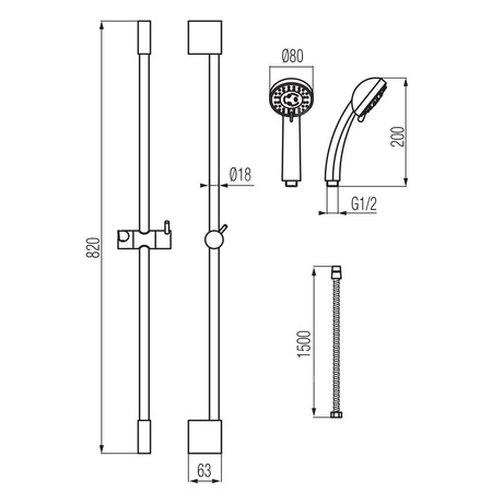 Natrysk przesuwny COOL z mydelniczką 3-funkcyjny