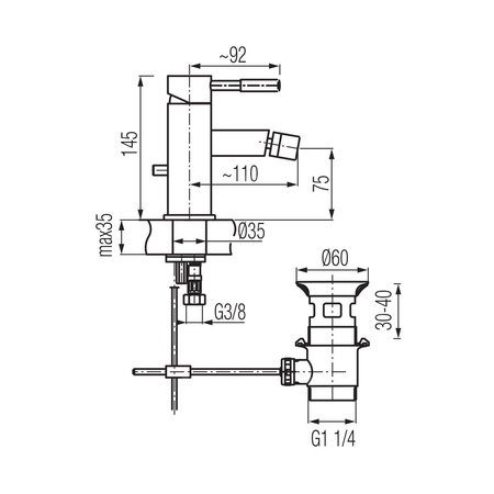 VEGANE NERO Bateria bidetowa ze spustem