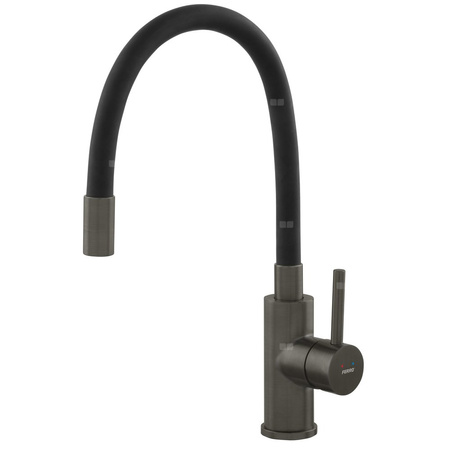 ZUMBA INOX bateria zlewozmywakowa, elastyczna czarna wylewka, gun metal