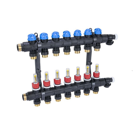 Rozdzielacz do ogrzewania podłogowego AFRISO ProCalida EF1 K 7-obieg. poliamid GZ 1'' x euroconus 3/4'' + przepływomierz + zawór napełn/spust