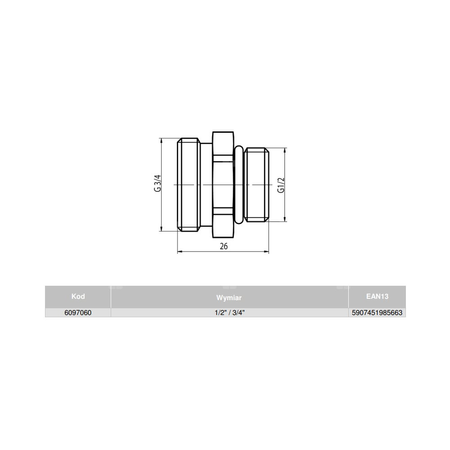 Przyłączka G 1/2x3/4 do zespołów odcinających FUSION 3, niklowana