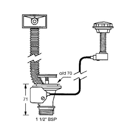Spust zlewozmywakowy 11/2"x70mm z mechanizmem automatycznym, przelew prostokątny