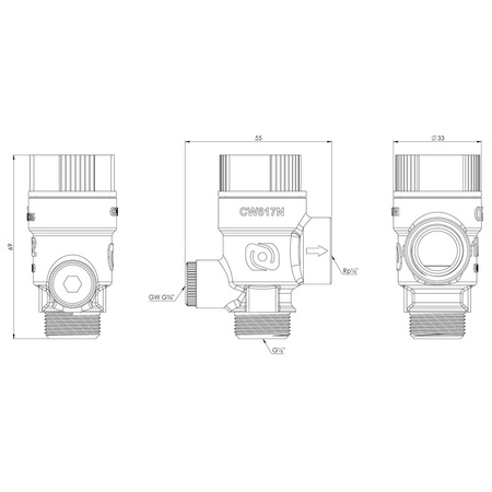 Zawór przelewowy AFRISO MS z wyjściem na manometr mosiądz 1,5 bar GZ x GW 1/2'' x 3/4''