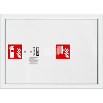 Hydrant DN 25 FIT wnękowy z miejscem na gaśnicę obok zwijadła, wąż 20 m, zamek patent, RAL 9003