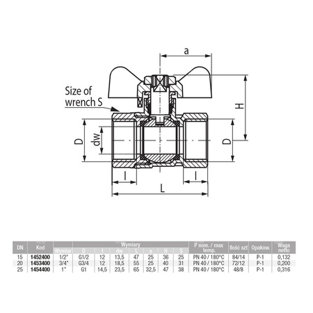 Zawór kulowy VALVEX Onyx mosiądz niklowany, PN40 1/2'' GW, uchwyt: motylek