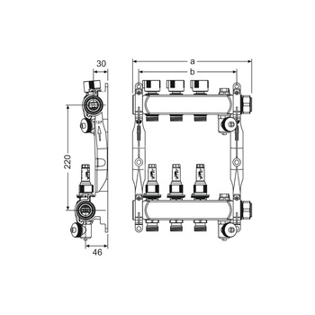 Rozdzielacz do ogrzewania podłogowego TECE floor 5-obieg. stal nierdzewna 1'' x eurocono 3/4'' + przepływomierz + zawór napełn/spust + odpowietrznik