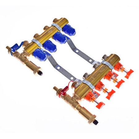 Rozdzielacz do ogrzewania podłogowego QIK Optimo STANDARD III - RMSZT-1-50 11-obieg. mosiądz GW 1'' x GZ 3/4'' + przepływomierz