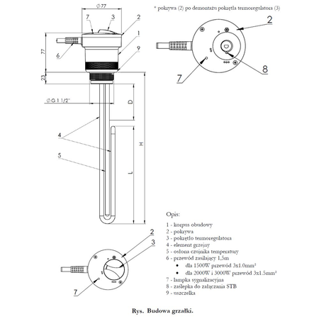 Grzałka elektryczna ELEKTROMET EJK mini 2000 do zasobników, moc 2 kW, biały, rozmiar 1 1/2''
