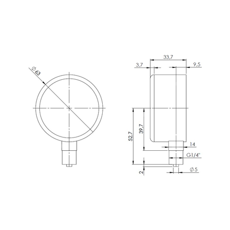 Ciśnieniomierz różnicowy AFRISO KP D201 0/1000 mbar mosiądz G1/4B radialne fi 63, kl. 1.6%