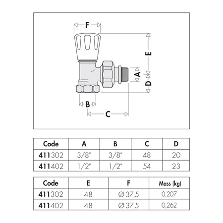 Grzejnikowy ręczny zawór kątowy do rur stalowych 3/8"
