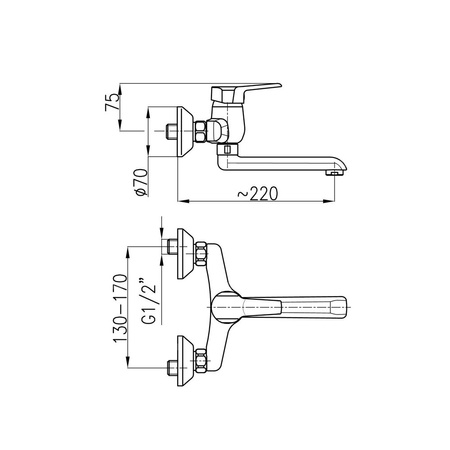 Bateria umywalkowa ścienna KFA Armatura BERYL, chrom, montaż natynkowa