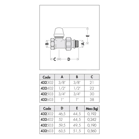 Grzejnikowy zawór odcinający prosty do rur stalowych 1/2"
