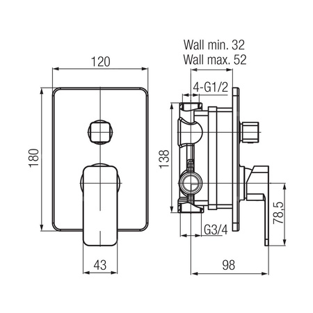 LOFT Bateria podtynkowa z przełącznikiem ceramicznym 3-funkcyjnym