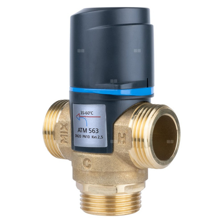 Zawór regulacyjny termostatyczny do wody ciepłej AFRISO ATM 563 mosiądz GZ 1'', DN 20, zakres temp. 35-60'C, Kvs 2.5 m3/h, maksymalna temperatura 90'C, maksymane ciśnienie 10 bar