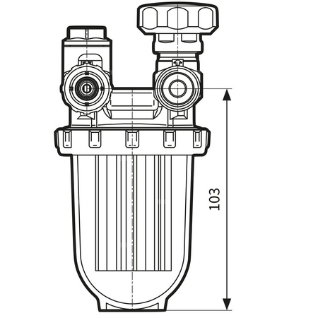 Filtr olejowy AFRISO R500St jednorurowy z powrotem fi 3/8'' x 3/8'' GW x GZ, z wkładem stalowym, maks. przepływ 250 l/h