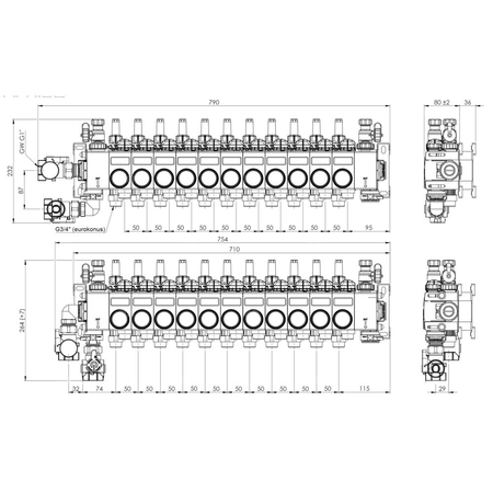 ProCalida CC 1 na 11 obiegów grzewczych, rotametry 0,75÷3,75 l/min