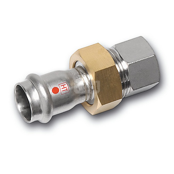 Śrubunek SANHA NiroTherm Industry z uszczelką i nakrętką z mosiądzu trzyczęściowy, stal nierdzewna, 22 mm x 1'' (zw x GW)