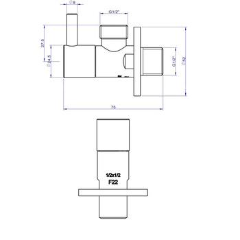 Zawór wodny FERRO ROTONDO, jasny złoty GZ 1/2'' x GZ 1/2''
