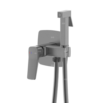 Bateria Malaga, bidetowa, podtynkowa, ścienna, PVD gun metal grey