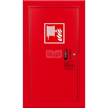 Hydrant DN 33 wnękowy boczny, wąż 30 m, ocynk fasada, zamek patent, RAL 3000 lewy