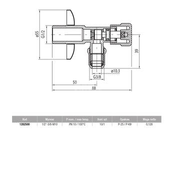 Zawór wodny VALVEX Opal GZ 1/2'' x gz z nakrętką 3/8''