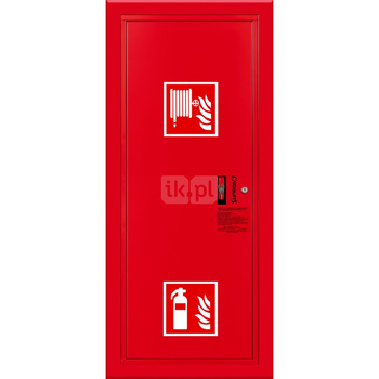 Hydrant DN 33 wnękowy boczny z miejscem na gaśnicę, wąż 30 m, ocynk fasada, zamek patent, RAL 3000 lewy