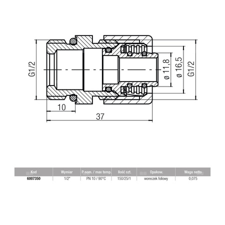 Złączka VALVEX standardowy, 16 mm x 1/2'' (pex/al x GZ)