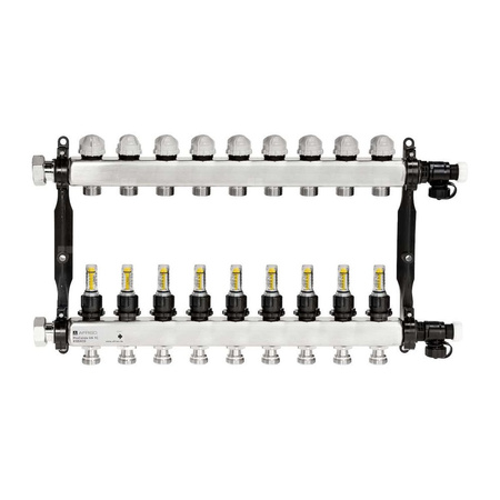 Rozdzielacz do ogrzewania podłogowego AFRISO ProCalida VA 1C 9-obieg. stal nierdzewna GZ 1'' x euroconus 3/4''