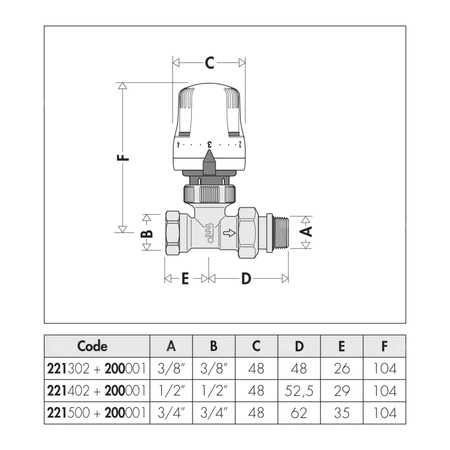 Grzejnikowy zawór termostatyczny prosty do rur stalowych 1/2"