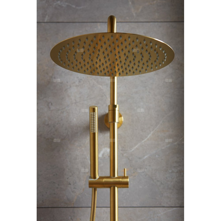 Deszczownia premium MOZA z baterią natryskową termostatyczną, złoty szczotkowany pvd