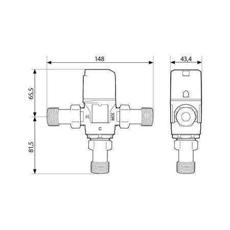 Zawór regulacyjny termostatyczny do wody ciepłej AFRISO ATM 561 ze śrubunkami mosiądz GZ 1'', DN 20, zakres temp. 20-43'C, Kvs 2.5 m3/h, maksymalna temperatura 90'C, maksymane ciśnienie 10 bar