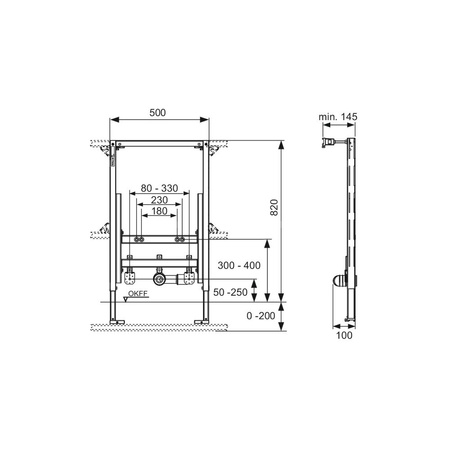 Stelaż podtynkowy do bidetu TECE profil, 820 x 500 x 100 mm, regulacja wysokości
