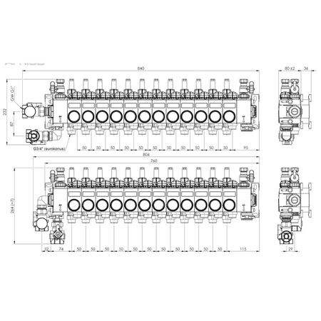 ProCalida CC 1 na 12 obiegów grzewczych, rotametry 0,75÷3,75 l/min