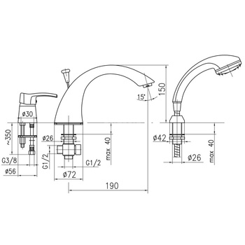 Bateria wannowa stojąca KFA Armatura KWARC, kolor chrom
