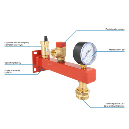 Zespół przyłączeniowy AFRISO BSS 3/4'' GW x szybkozłącze, max. 1.5 bar + wskaźnik ciśnienia