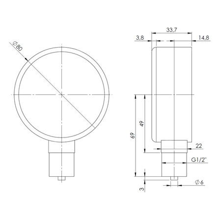 Ciśnieniomierz różnicowy AFRISO KP D201 0/25 mbar mosiądz G1/2B radialne fi 80, kl. 1.6%