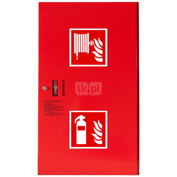 Hydrant DN 52 zawieszany z koszem, z miejscem na gaśnicę obok kosza, wąż 2x20 m, zamek patent, RAL 3000